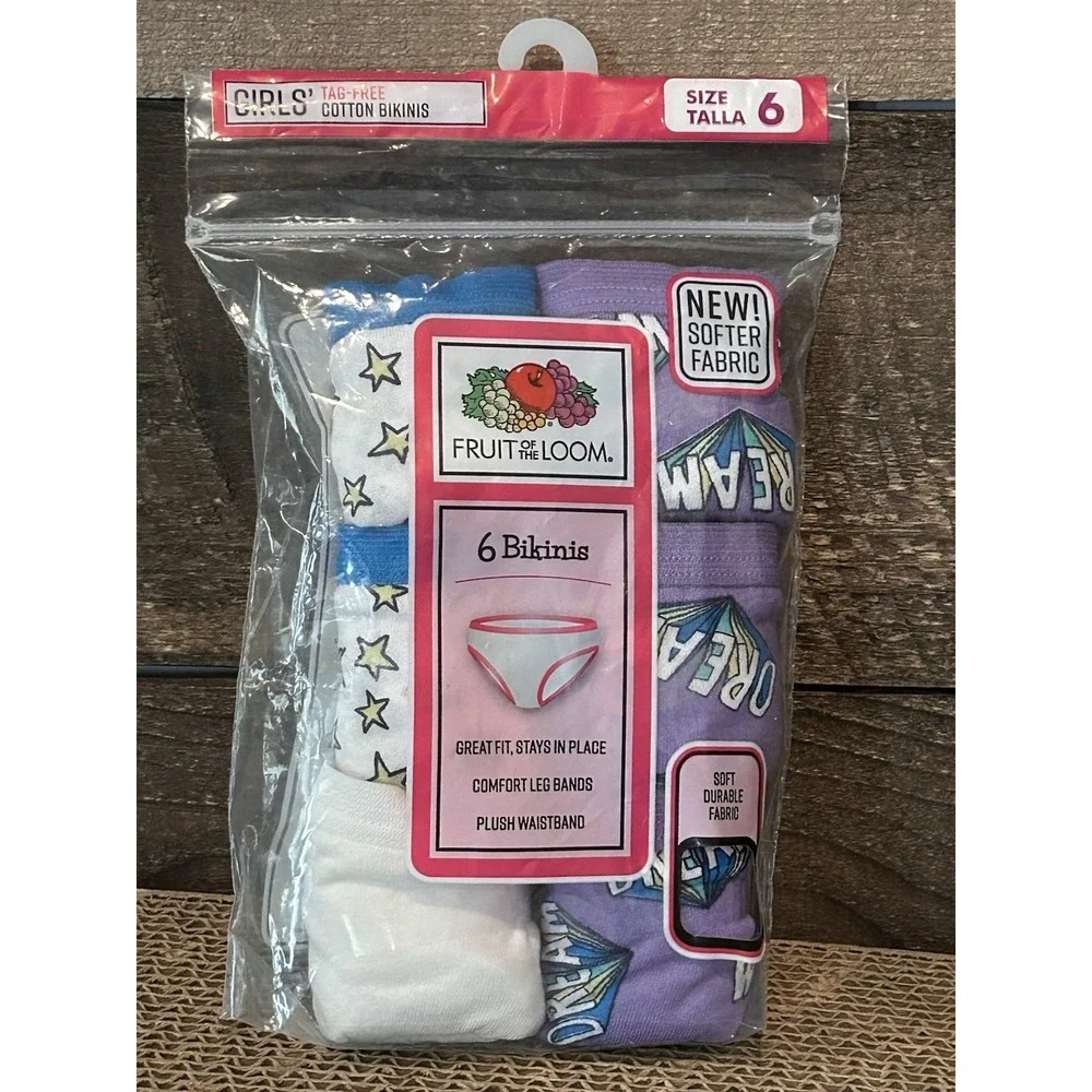 Fruit of the Loom‎ Girls' Size 6 6pk Assorted Bikini sealed